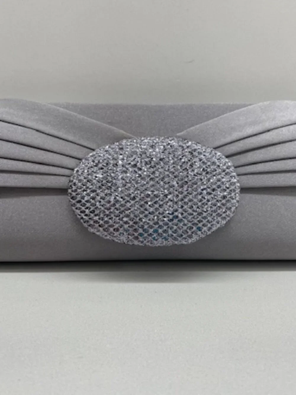 Silver/Grey Satin Evening Clutch/Bag